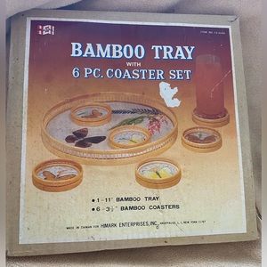 Vintage mid century bamboo butterfly tray coasters